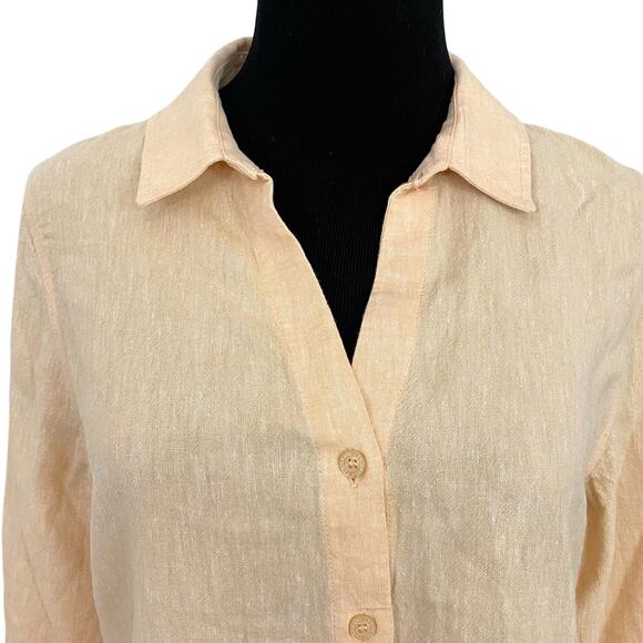 Karl Lagerfeld Linen Blend Button Down Shirt Womens S Roll Tab Peach Resort - Picture 3 of 14